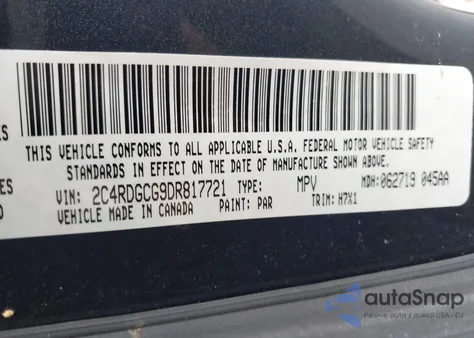 2013 Dodge Grand Caravan Sxt from USA, damaged, VIN 2C4RDGCG9DR817721